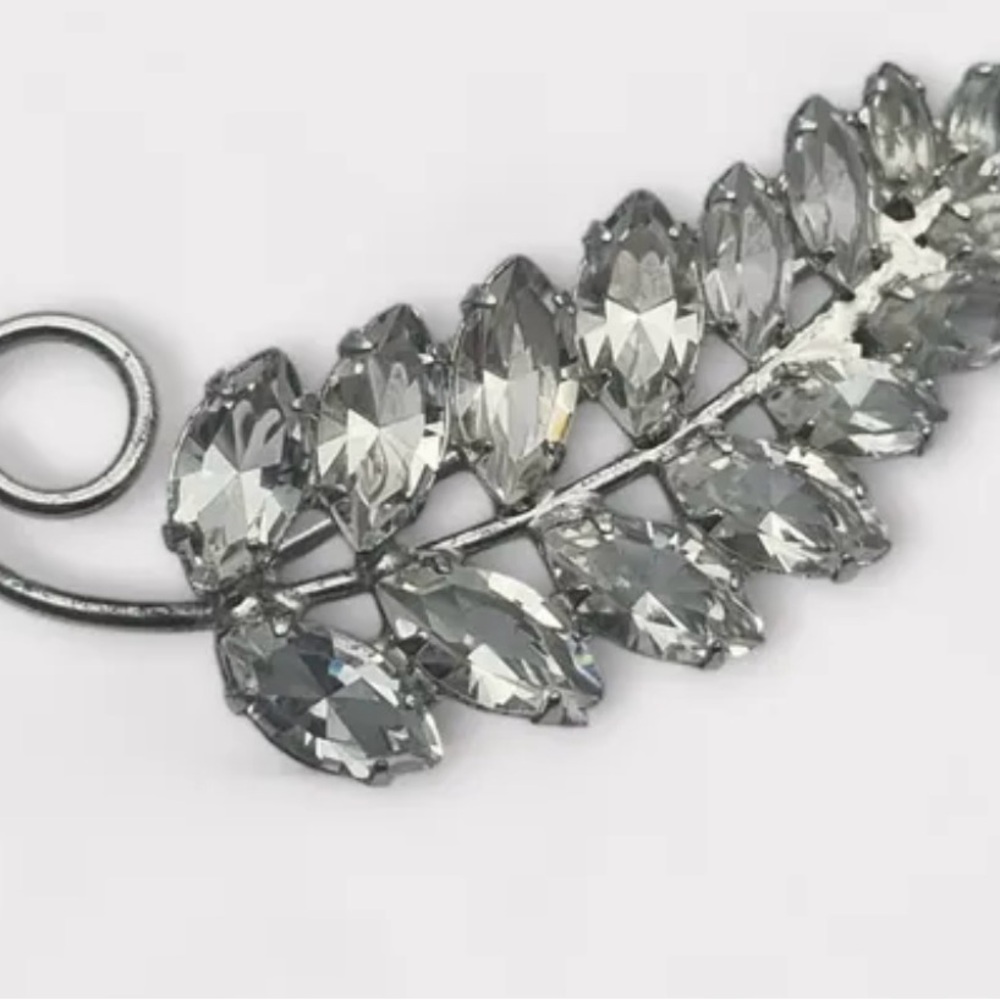 Vintage Carl Art Sterling Clear CZ Leaf Brooch Pin